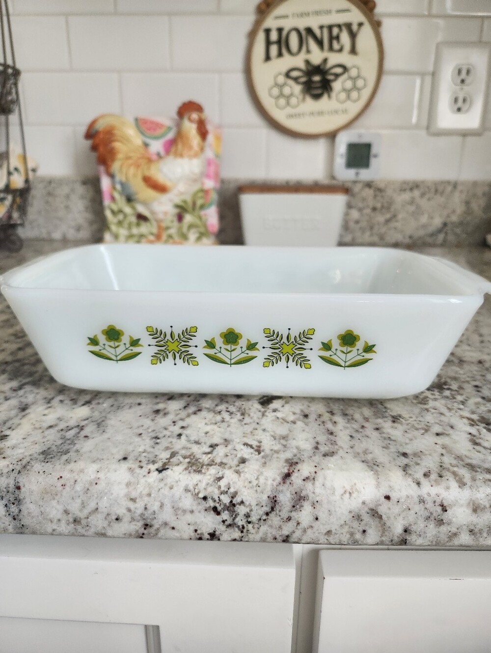 Vtg Anchor Hocking Fire King Meadow Green 1 qt loaf pan / 1 quart dish